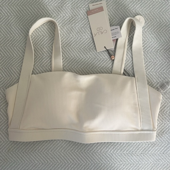 NWT CALIA Two Piece Swim Suit with High Rise Bottom Ivory Ribbed Size Medium - Picture 6 of 7